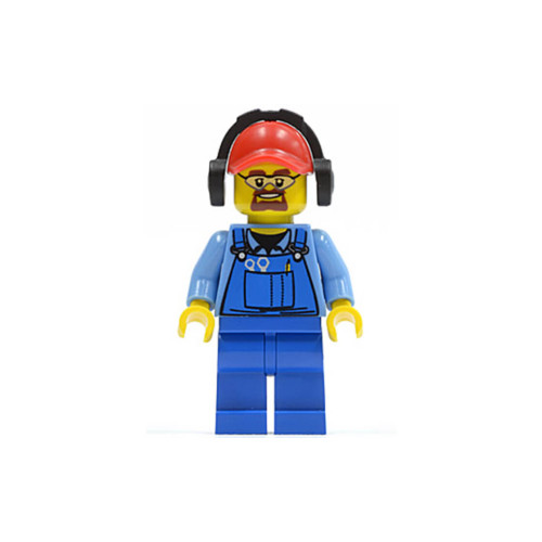 Конструктор LEGO Cargo Worker - Overalls with Tools in Pocket Blue, Red Cap with Hole, Headphones, Safety Goggles 1 деталей (cty0422-used)