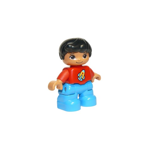 Конструктор LEGO Child Boy - Dark Azure Legs, Red Top with Rocket 1 деталей (47205pb038-used)