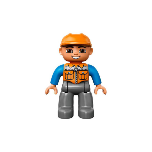 Конструктор LEGO Duplo Figure Lego Ville, Male, Dark Bluish Gray Legs, Orange Vest with Zipper and Pockets, Orange Construction Helmet, Semicircular Eyes 1 деталей (47394pb156)