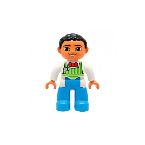 Конструктор LEGO Duplo Figure Lego Ville, Male, Medium Blue Legs, Lime Striped Apron, Red Bow Tie, Black Hair 1 деталей (47394pb182)