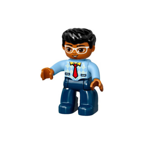 Конструктор LEGO Duplo Figure Lego Ville, Male, Dark Blue Legs, Bright Light Blue Top with Medium Blue Sleeves and Tie Pattern, White Glasses, Black Hair 1 деталей (47394pb227)